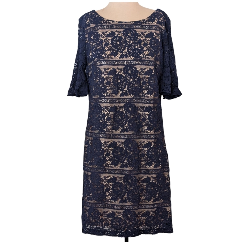 Consigned - Elegant Navy Guipure / Venetian Lace Trinhnology Dress